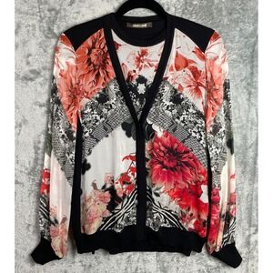 Roberto Cavalli Twin Set Cardigan and Sleeveless Top Womens Small Floral Artsy